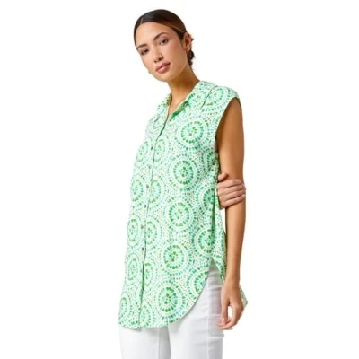 Image of Roman Womens Mosaic Print Sleeveless Blouse Green Size 10 UK