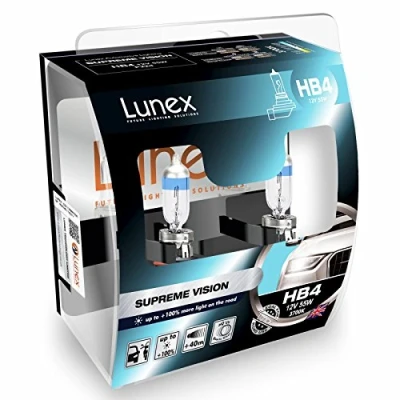 Image of LUNEX HB4 9006 SUPREME VISION Headlight Halogen Bulbs + 100% more light 12V 55W P22d 3700K duobox (2 units)