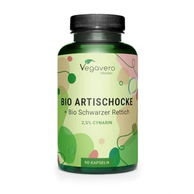 Image of Vegavero Organic Artichoke and Black Radish with 2.5% Cynarine &amp; 2% Flavones 500 mg Extract, 250mg Extract NO Additives, Lab Tested 90 Capsules Vegan
