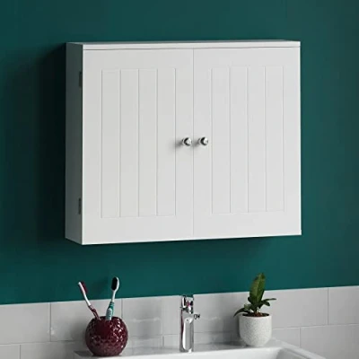 Image of Bath Vida Priano Bathroom Cabinet Double Door Wall Mounted Storage Shelf, White