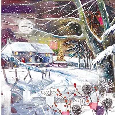 Image of Ling Design Box of 20 Artistic Charity Christmas Cards &#039;Snowy Day and a in the Countryside&#039; Lovely Designs Cards, 10 Each 2 Designs, Multi, 146 x 146mm
