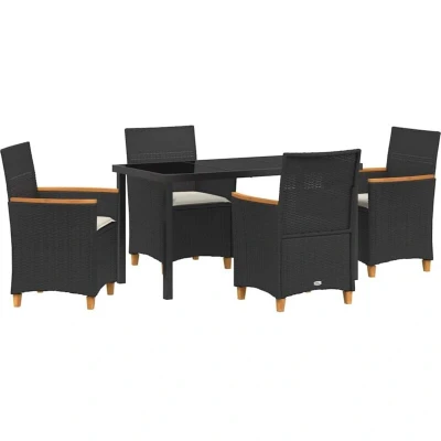 Image of vidaXL 5 Piece Garden Dining Set with Cushions Black Poly Rattan