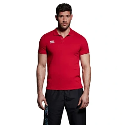 Image of Canterbury Men&#039;s Waimak Cotton Polo Shirt Rugby Casual Top For Long Lasting Comfort, Flag Red, L