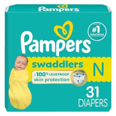 Image of Pampers Swaddlers Diapers Newborn Size 0, 31 Count, Ultra Soft Disposable Baby