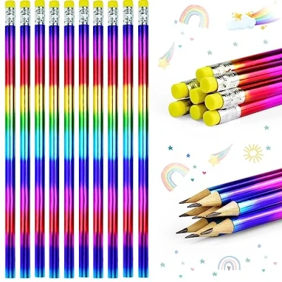 Image of CAEEKER HB Pencil with Eraser, 48 Pieces Rainbow Pencils Drawing Writing Wood Bright Round Personalised Graphite for School Classroom Home Office Supplies