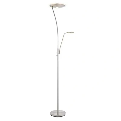 Image of Endon Alassio Decorative Satin Chrome Finish LED Mother/Father Parent &amp; Child Standing Floor Lamp with Adjustable Reading Light