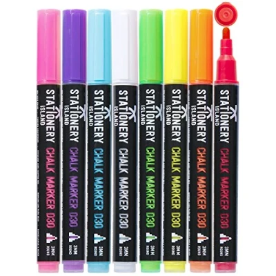 Image of STATIONERY ISLAND Chalk pens for blackboard, Liquid Markers Chalkboard and Glass, Wipeable Window Drawing,8 Colours