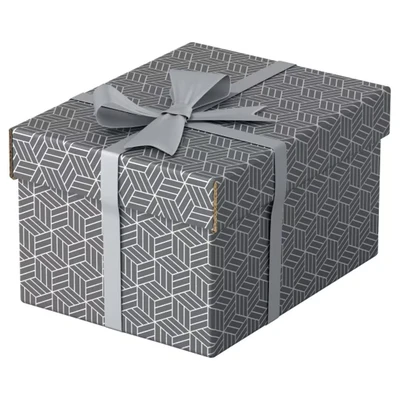 Image of Esselte Small Storage &amp; Gift Box With Lid, Pack Of 3, Home/Office Packing, 100% Recycled Cardboard, Recyclable, Geometric Design, Grey, 628281
