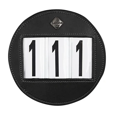 Image of LeMieux Bridle Number Holder for Competitions Black Leather Strong Fixing Pin One Size