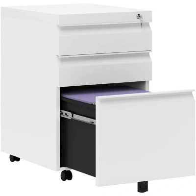 Image of Vinsetto Mobile Vertical File Cabinet Lockable Metal Filling with 3 Drawers Anti tilt Design for Letter A4 Legal Size Fully Assembled Except Casters White