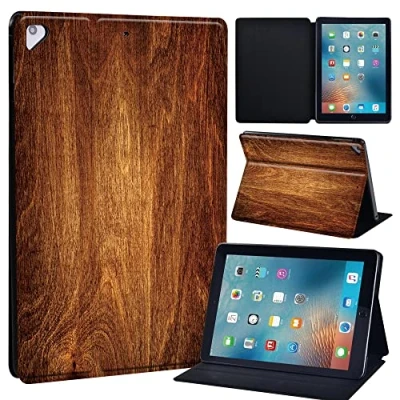 Image of Initial Letter Leather slim lightweight Stand Cover Case for Apple New iPad 9.7 2018 2017(6th Gen, 5th Gen)/iPad Air 2/iPad Air/iPad Pro Tablet with Auto Wake/Sleep (wood)