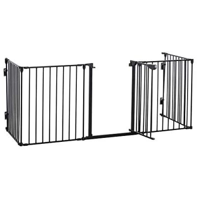 Image of PawHut Pet Safety Gate 5 Panels Playpen Metal Fence w/ Walk Through Door Black