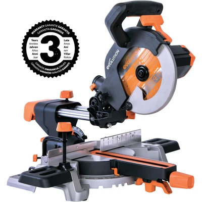 Image of Evolution Power Tools R210SMS+ Sliding Mitre Saw With Multi Material Cutting, Cuts Wood, Metal, Plastic &amp; More, 45 Bevel, 50 Mitre, 230mm Slide, 1500 W (230 V)