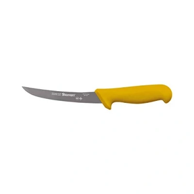 Image of Starrett Professional Stainless Steel Kitchen Boning Knife Narrow Curved Profile 6 inch (150mm) Yellow Handle