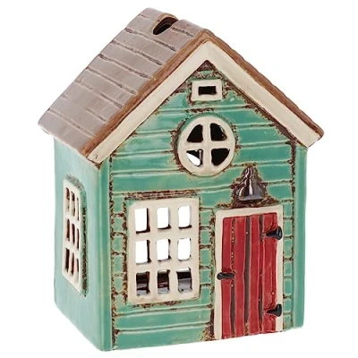 Image of Shudehill Giftware Ceramic Village Pottery Holiday house Tealight Holder, beautiful warming gift, Home Ornament, Candle Holder (Green)