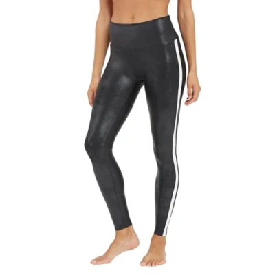 Image of Spanx Womens Faux Leather Stripe Leggings, Very Black/White, XS UK