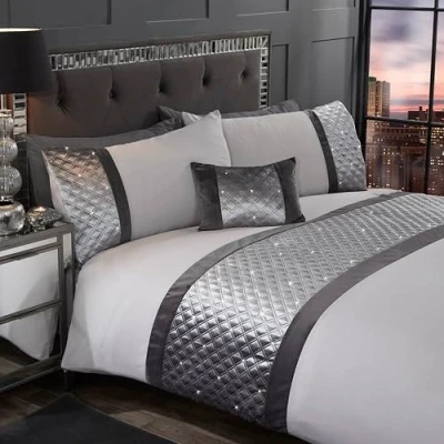 Image of Rapport Home Luxury Embroidered Silver Duvet Cover Set Embellishment Premium Bedding Single 2 Piece (135 x 200 cm)