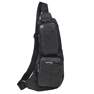 Image of xieben Leather Sling Bag Backpack for Men Women Crossbody Shoulder Chest Day Pack Outdoor Travel Sports Hiking Daypack #07black