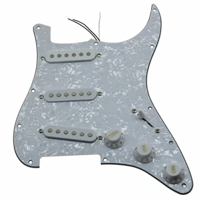 Image of Dopro Custom Loaded Strat SSS Pickguard Prewired ST With Ceramic Pickups for USA/Mexican Fender White Pearl Covers and Knobs