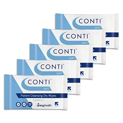 Image of Synergy Health 5 Packs of 100 Conti Soft Large Dry Patient Cleansing Wipes
