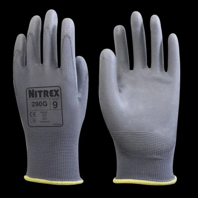Image of NITREX 290G Work and Safety Gloves, 10 Pairs of Black General Handling Gloves with PU Palm Coating, Size 8, Medium