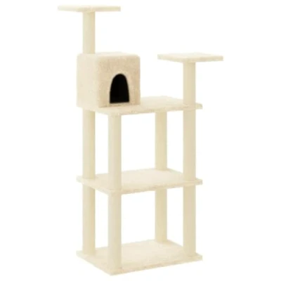 Image of vidaXL Cat Tree with Sisal Scratching Posts Indoor Home Furniture Climbing Post Play Tower Playhouse Cave Condo Cream