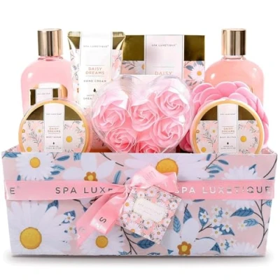 Image of Pamper Sets for Women Gifts Spa Luxetique Gift Set,12pcs Daisy Bath Set with Essential Oil,Body Butter,Bubble Bath,Beauty Women,Gifts Mum,Birthday Christmas Mother&#039;s Day