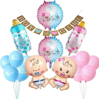 Image of Gender Reveal Party Set,Gender Decoration for with Baby Balloons Boy or girl Banner, Shower, Birthday (boy balloon)