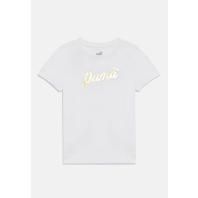 Image of Puma Script Metallic TEE Unisex Print Tshirt for kids, Size: 13 14y, White/black