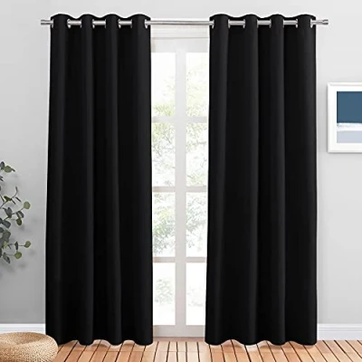 Image of PONY DANCE Black Blackout Curtains Door Curtain 84 Inch Drop Thermal Room Divider for Living Sliding Glass Home Decor Window Covering, 2 PCs, Width 52
