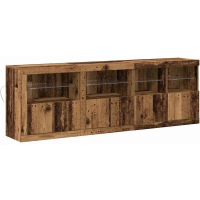 Image of vidaXL Sideboard with LED Lights Old Wood 202x37x67 cm Engineered