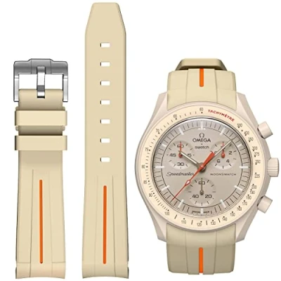 Image of BONACE strap for Omega X Swatch Moonswatch Watch 20mm,Soft Rubber Speedmaster Replacement Strap,Curved No Gap Men Women