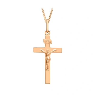 Image of Carissima Gold Women&#039;s 9 ct Rose Polished Crucifix Pendant on Curb Chain of Length 46 cm