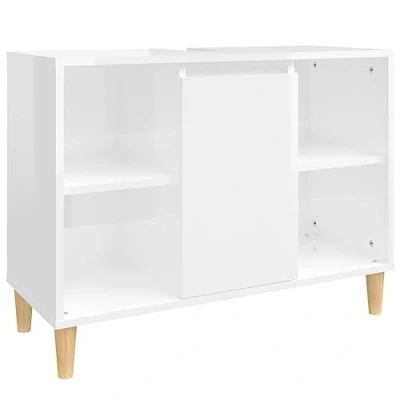 Image of vidaXL Sink Cabinet, Under Cabinet with Shelf, Bathroom Vanity Unit Door, Unit, Industrial Style, High Gloss White Engineered Wood