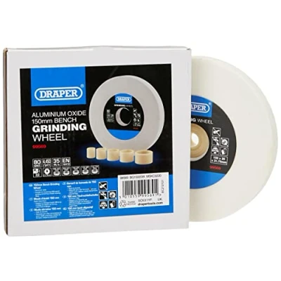 Image of Draper Aluminium Oxide Bench Grinding Wheel, 150 x 20mm, 80 Grit, White