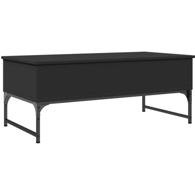 Image of vidaXL Coffee Table Black Engineered Wood/Metal Stylish Living Room Center with Hidden Storage, Adjustable Feet, 100x50x40cm