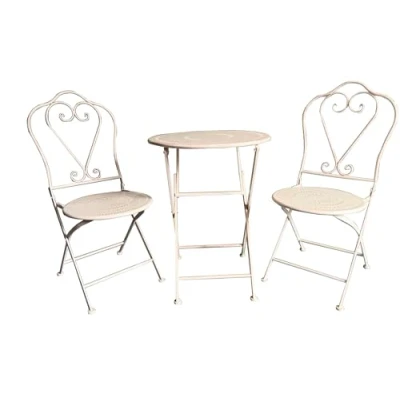 Image of ASPECT French Style Metal, Cholet Bistro Set, Antique White, Table 60dia x73(H) cm/Chair 48(W) x40(D) x93(H) cm
