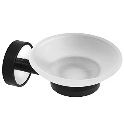 Image of Kapitan Optimo Soap Dish Holder for Bathroom and Shower, Wall Mounted, Self Adhesive or Screw Mounting, Stainless Steel with Black ABS Plastic, Made in EU, 20 Years Warranty