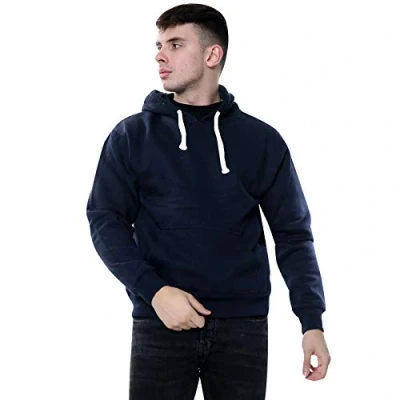 Image of True Face Mens Hoodie Pullover Classic Hooded Top Plain Ribbed Cuff Long Sleeve Sweatshirt Pull Over Hoody Navy 1, Medium