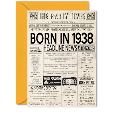 Image of 86th Birthday Cards for Women Men Born In 1939 Newspaper Happy 86 Card Grandma Grandad Nan Vintage Retro Back 1939, 5x7 Inch Eighty Six Sixth Bday Greeting