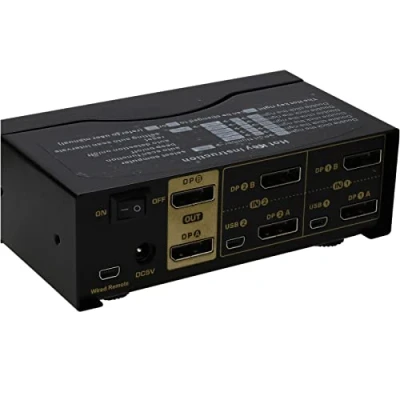 Image of kenable 2 Port DUAL SCREEN DisplayPort KVM Switcher Box 4K 60Hz Cables &amp; Remote Control