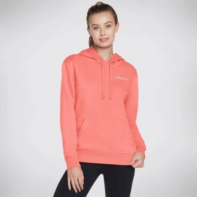 Image of Skechers Women&#039;s Signature Pullover Hoodie Hooded Sweatshirt, Coral, Extra Large Ladies