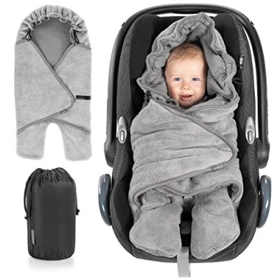 Image of ZAMBOO Spring Baby Car Seat Wrap Blanket with Legs and Drawstring Hood Swaddle Storage Bag Grey