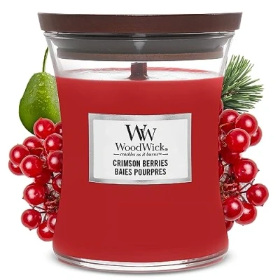 Image of Woodwick Medium Hourglass Scented Candle Crimson Berries with Crackling Wick Burn Time: Up to 60 Hours,