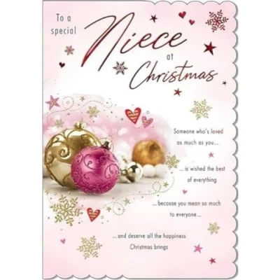 Image of Piccadilly Greetings Christmas Card, Niece, Baubles 9 x 6 inches