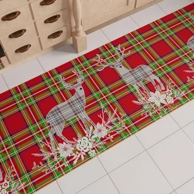 Image of PETTI Artigiani Italiani TPCDN MS1656, Christmas Kitchen Rug Runner Non Slip and Washable 52x180 cm Grey Reindeer Design 100% Made in Italy