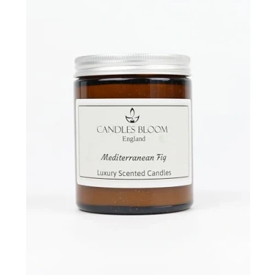 Image of Mediterranean Fig 180ml Amber Jar Scented Candle 35 Hour Burn Time Eco &amp; Vegan Friendly