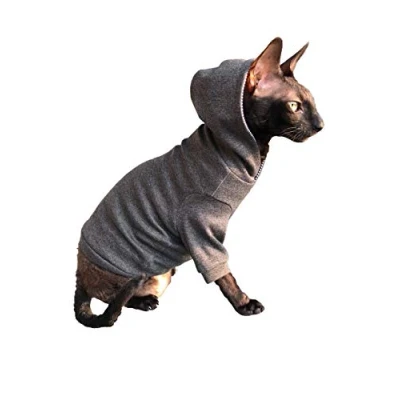 Image of Sphynx Cat Dark grey Hoodie home sweet KotomodaCatWear Clothes For Naked and HairlessCats (S)