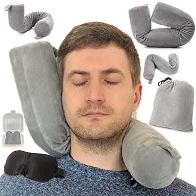 Image of EPROICKS Travel Pillow Twist memory Foam Neck for Travel, Airplane, Buses, Trains at Home, Chin, Lumbar Leg Support, Bendable Roll (gray)