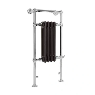 Image of Milano Elizabeth 400W Chrome Black Cast Iron Style Electric Heated Towel Rail 930mm x 452mm